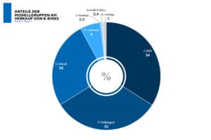 Übersicht zu den Anteilen der verschiedenen Kategorien an E-Bikes an der in 2021 verkauften Gesamtmenge