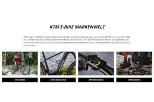 Kategorien auf der Startseite des KTM Markenshops von Elektrofahrrad24