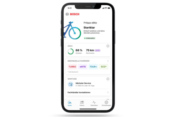 Originales Erscheinungsbild der eBike Flow App von Bosch für E-Bikes mit Bosch Smart System